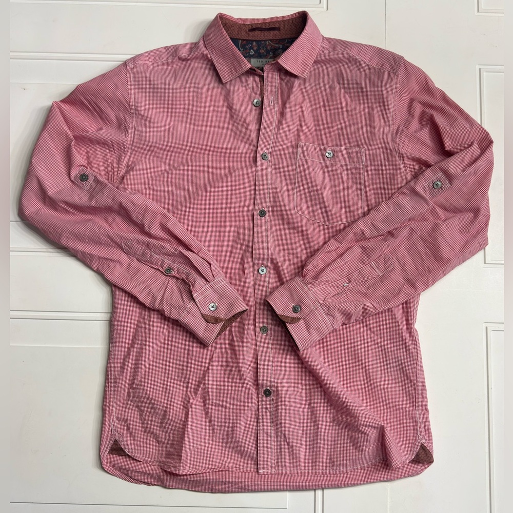 Ted Baker London Men’s Sz 3 Medium Red Plaid Long Sleeve Button Up Shirt Top